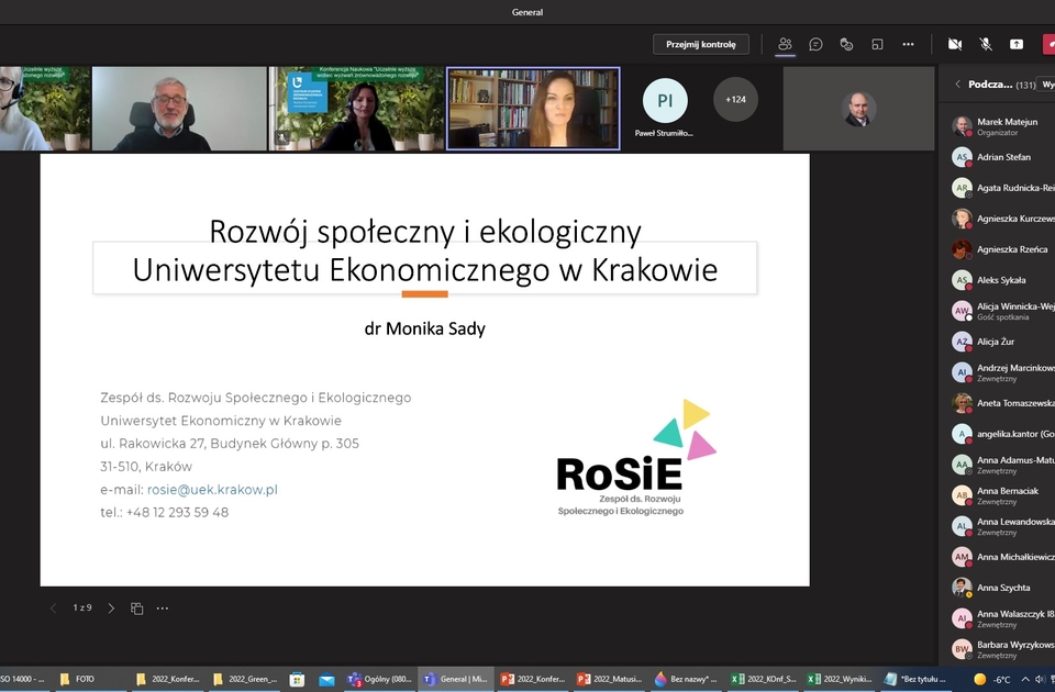 Zrzut z ekranu aplikacji MS Teams Ogólnopolskiej Konferencji Naukowej pt. „Uczelnie wyższe wobec wyzwań zrównoważonego rozwoju”, Wydział Zarządzania, Uniwersytet Łódzki, 01.03.2022