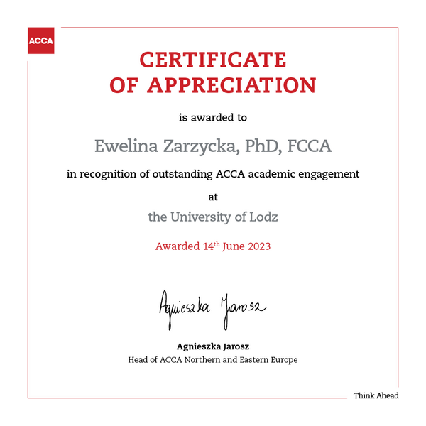 Certificate of Appreciation